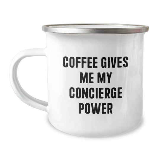Concierge Christmas Unique Gifts Gifts from Family Camping Mug - 'Coffee Gives Me My Concierge Power' Funny Quote for Friends, Coworkers, Women, Men - Image 1