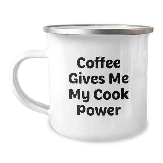 Funny Christmas Unique Gifts for Cook Lovers, Coffee Gives Me My Cook Power Camping Mug, Stainless Steel and Enamel Finish - Image 1