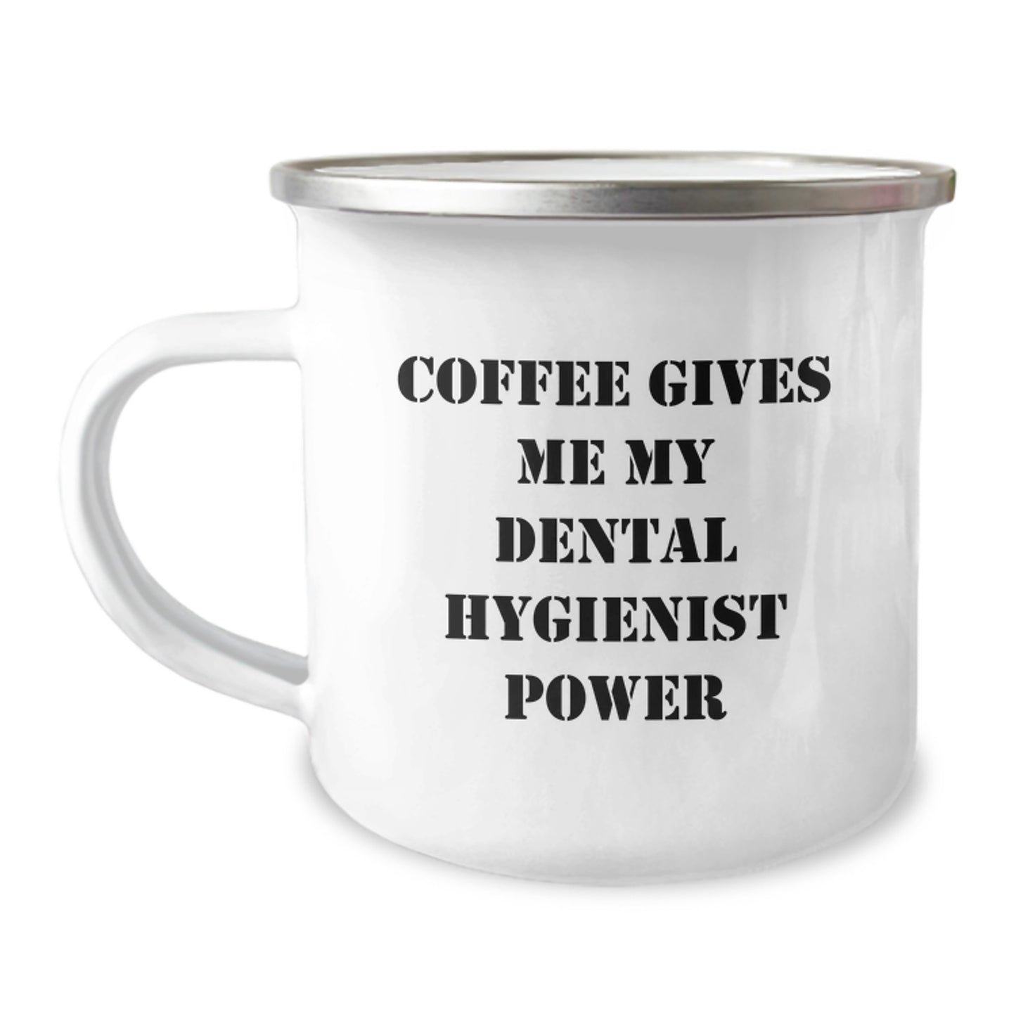 Funny Dental Hygienist Gifts from Friends - Coffee Gives Me My Power Graduation Unique Gifts for Her - 12 oz Stainless Steel Camping Mug - Image 1