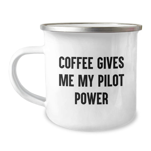 Pilot Gifts for Men, Funny Camping Mug from Friends, 'Coffee Gives Me My Pilot Power' for Graduation - Image 1
