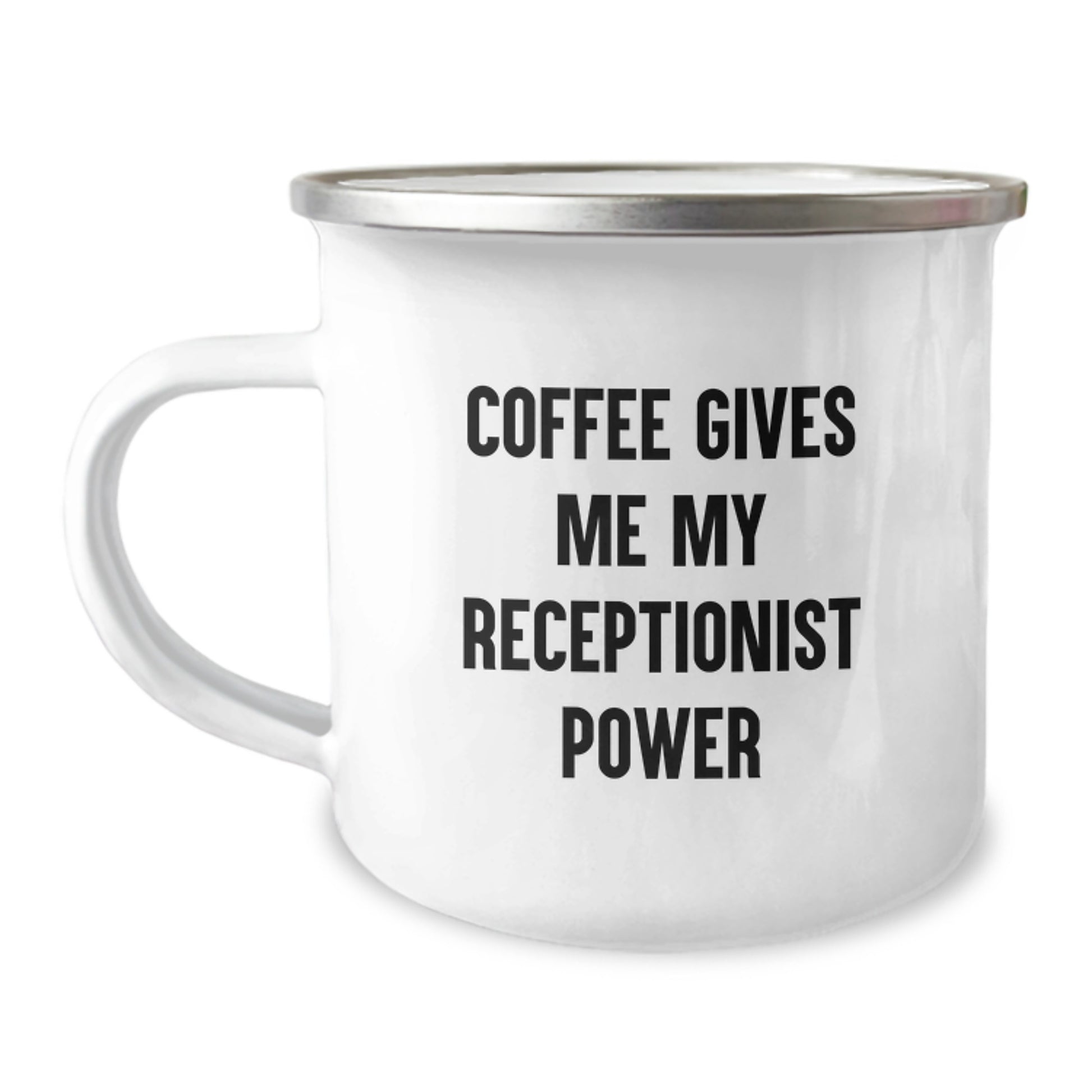Funny Receptionist Gifts from Friends for Graduation Unique Gifts, Coffee Gives Me My Receptionist Power Inspiration Stainless Steel Camping Mug, Ideal Gift for Receptionist Coworkers or Family - Image 1