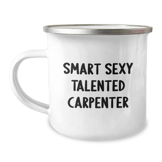 Smart Sexy Talented Carpenter Funny Gifts from Friends and Family for Birthday - 'He's the Master of His Domain' Camping Mug - Image 1