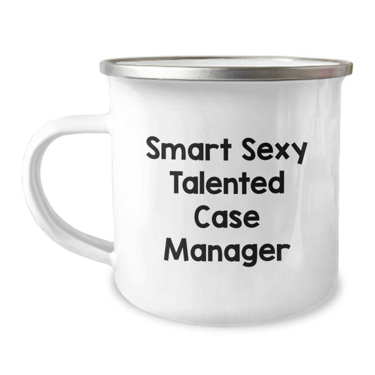 Funny Case Manager Gifts from Friends, Smart Case Manager Christmas Unique Mugs for Men, 'Smart Sexy Talented Case Manager' Enamel Camping Mug - Image 1