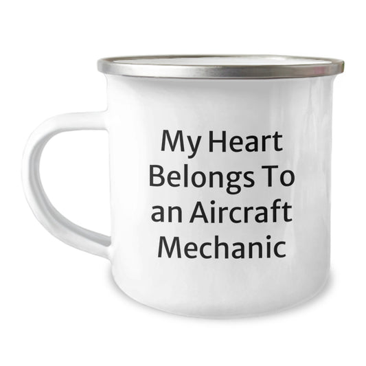 Funny Gifts from Friends for the Amazing Aircraft Mechanic Men in Your Life, My Heart Belongs To An Aircraft Mechanic Christmas Unique Mugs, Aircraft Mechanic Camping Mug - Image 1