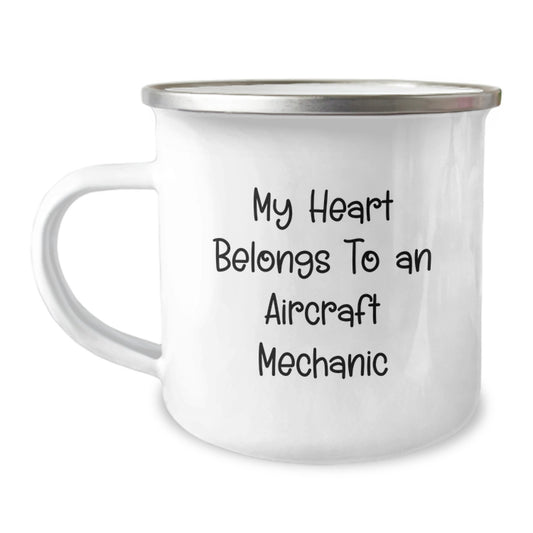 Funny Aircraft Mechanic Gifts for Men - My Heart Belongs To An Aircraft Mechanic Christmas Unique Coffee Mug, Stainless Steel with Enamel Finish Gifts from Friends to Aircraft Mechanic Lovers - Image 1