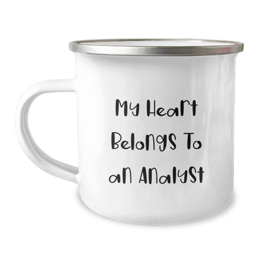 Funny Analyst Gifts for Men, Women, Friends, Coworkers - Christmas Unique Gifts from Family, 'My Heart Belongs To An Analyst' Camping Mug - Image 1