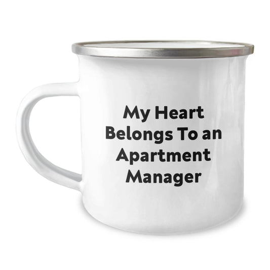 Funny Apartment Manager Gifts for Men - Camping Mug, My Heart Belongs To An Apartment Manager, Christmas Unique Gifts from Friends to Family - Stainless Steel with Enamel Finish - Image 1
