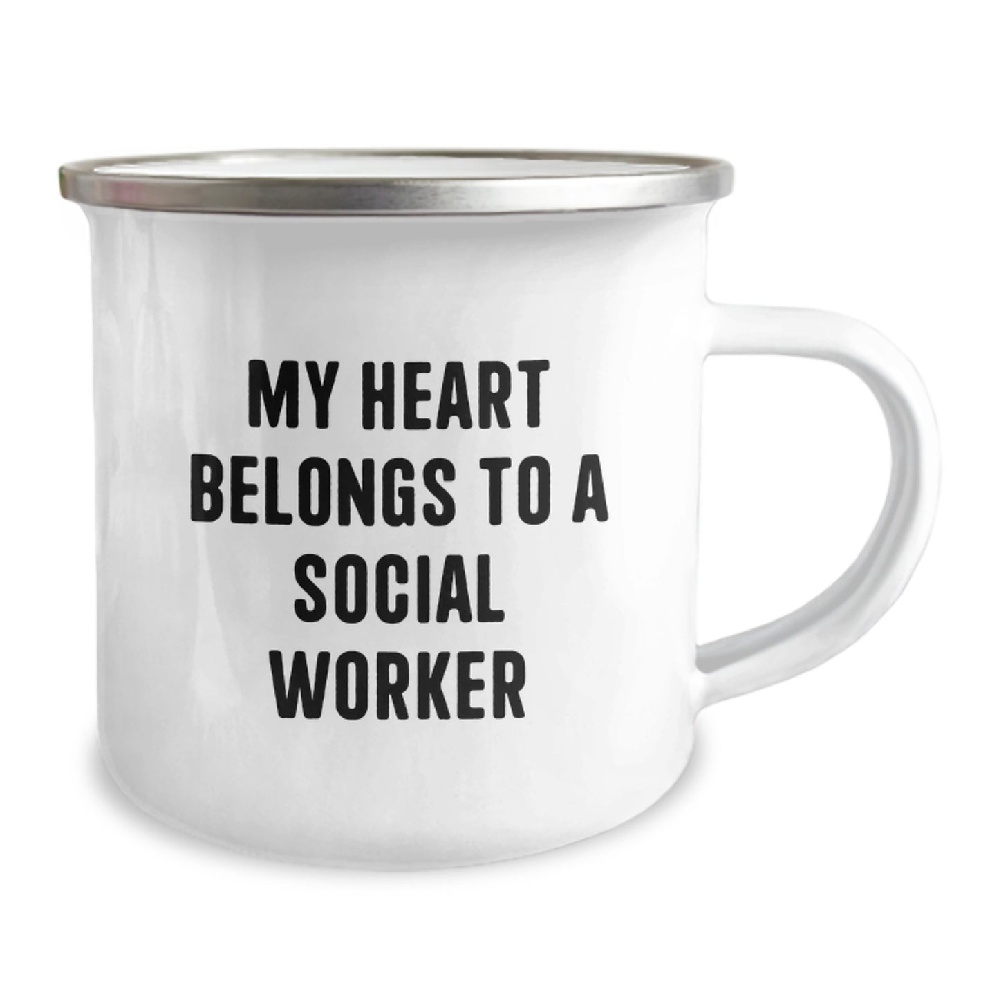 Gifts from Family for Social Worker, Funny Quote My Heart Belongs To A Social Worker, Christmas Unique Gifts for Social Worker, Camping Mug - Image 2