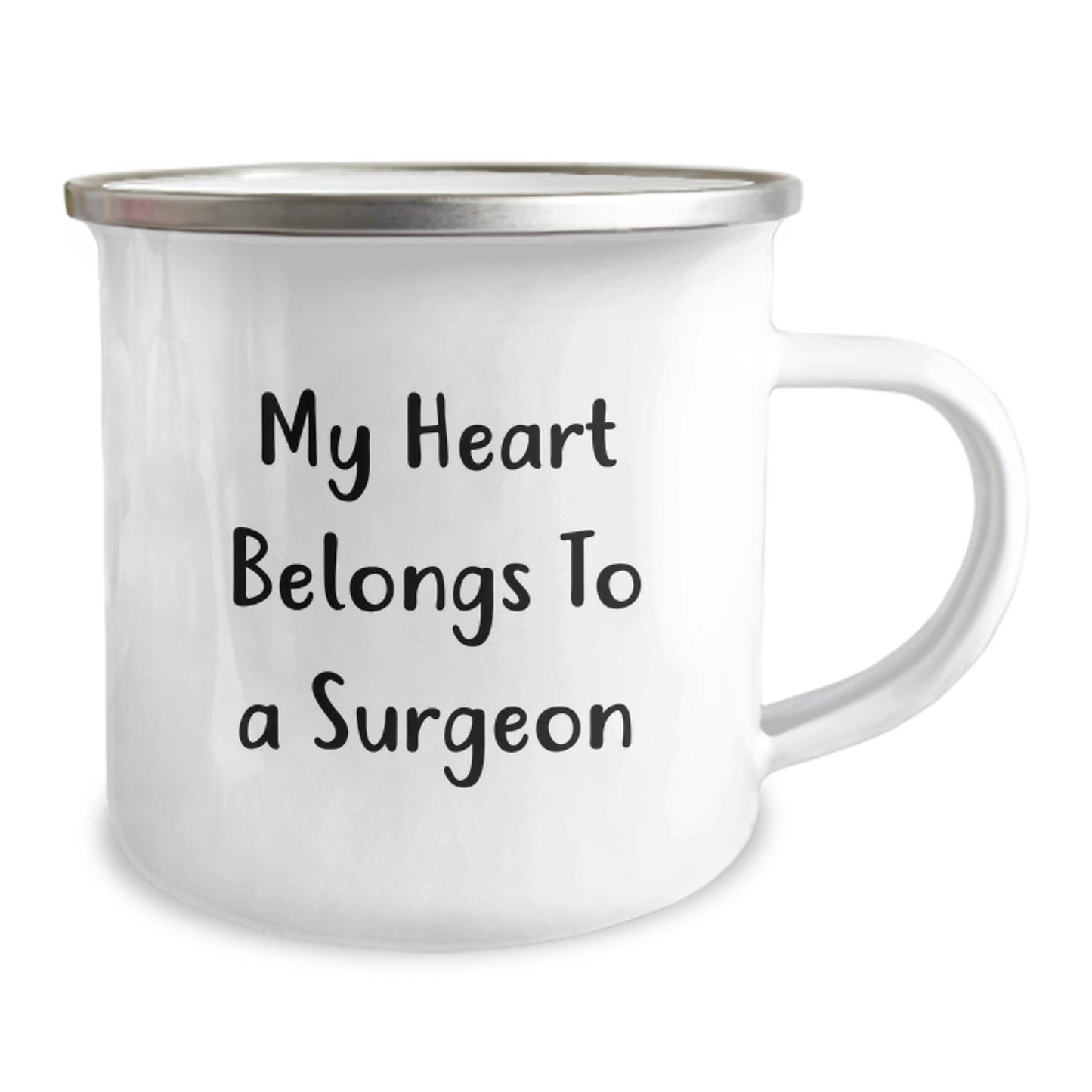 Funny Gifts from Friends for Surgeons, Camping Mug with My Heart Belongs To A Surgeon Quote, Christmas Unique Presents - Image 2