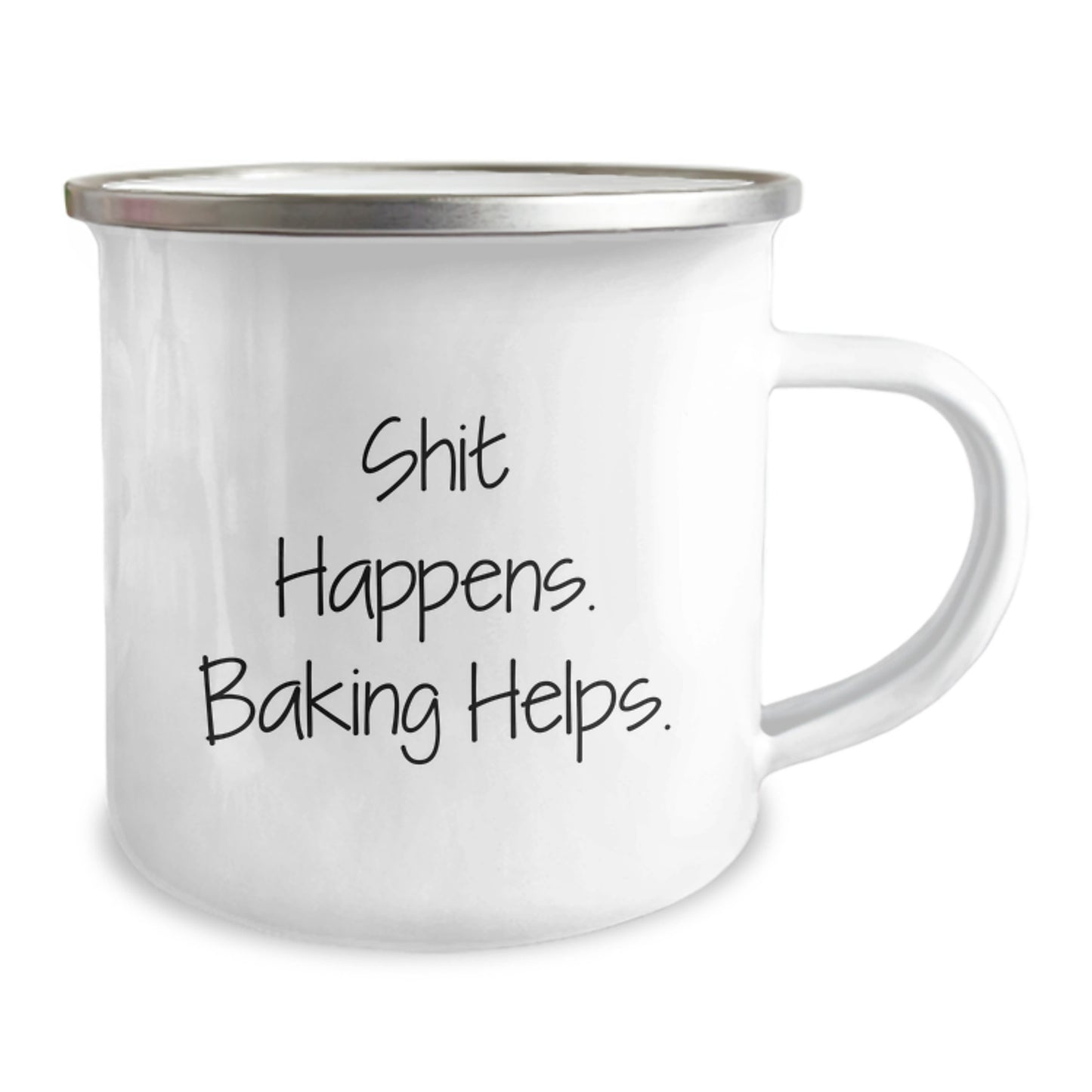 Funny Baking Gifts for Friends from Men - Christmas Unique Camping Mug with 'Shit Happens. Baking Helps.' Quote - Image 2