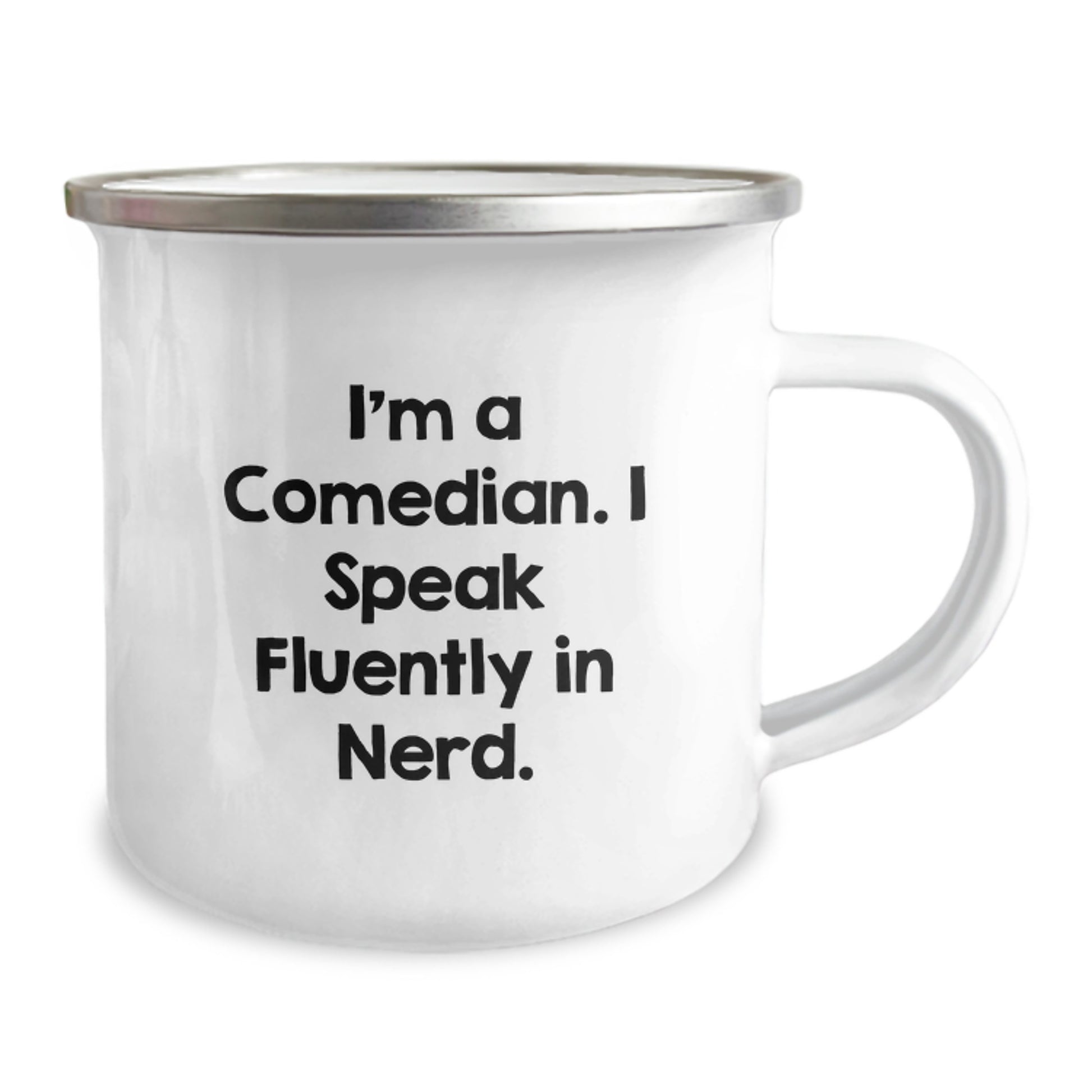Funny Comedian Gifts from Friends, Unique Camping Mug for Birthday, 'I'm A Comedian. I Speak Fluently In genius.' Quote - Image 2