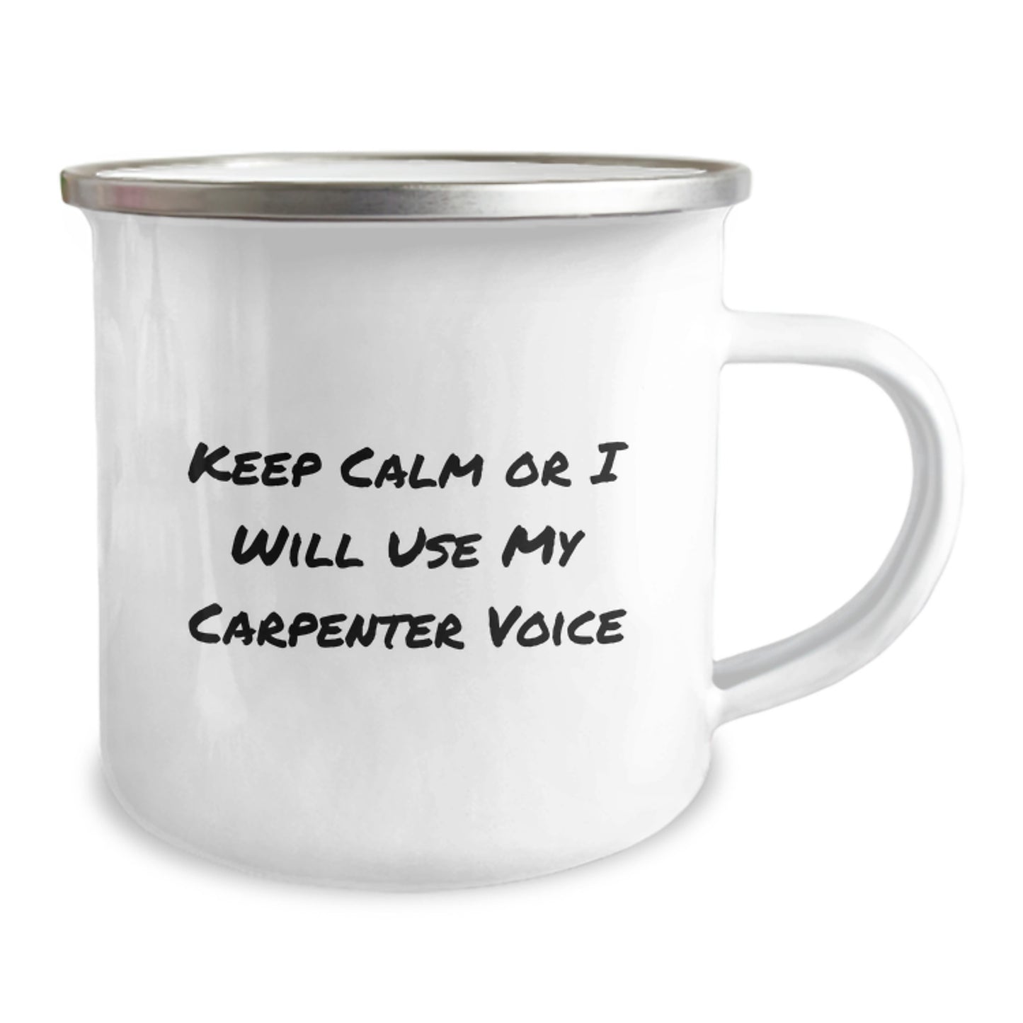 Cute Funny Gifts from Family for Carpenter Men - Keep Calm Or I Will Use My Carpenter Voice Camping Mug for Dad - Image 2