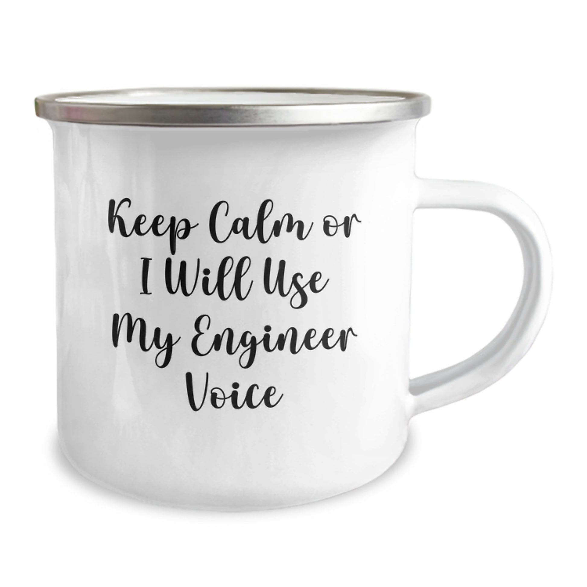 Funny Engineer Gifts from Men to Friends on Mother's Day - 'Keep Calm Or I Will Use My Engineer Voice' Camping Mug - Image 2
