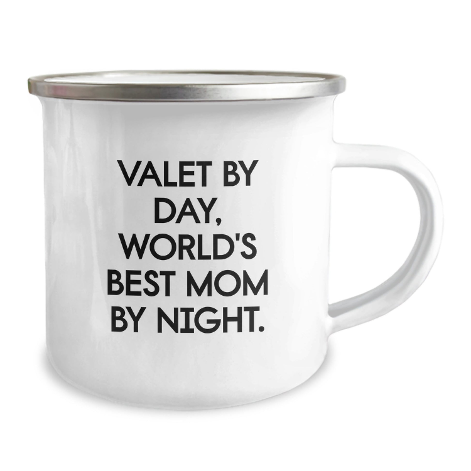 Valet Gifts from Friends and Family, Camping Mug for Birthday, 'Valet By Day, World's Best Mom By Night.' Funny Quote, 12 oz Stainless Steel with Enamel Finish - Image 2