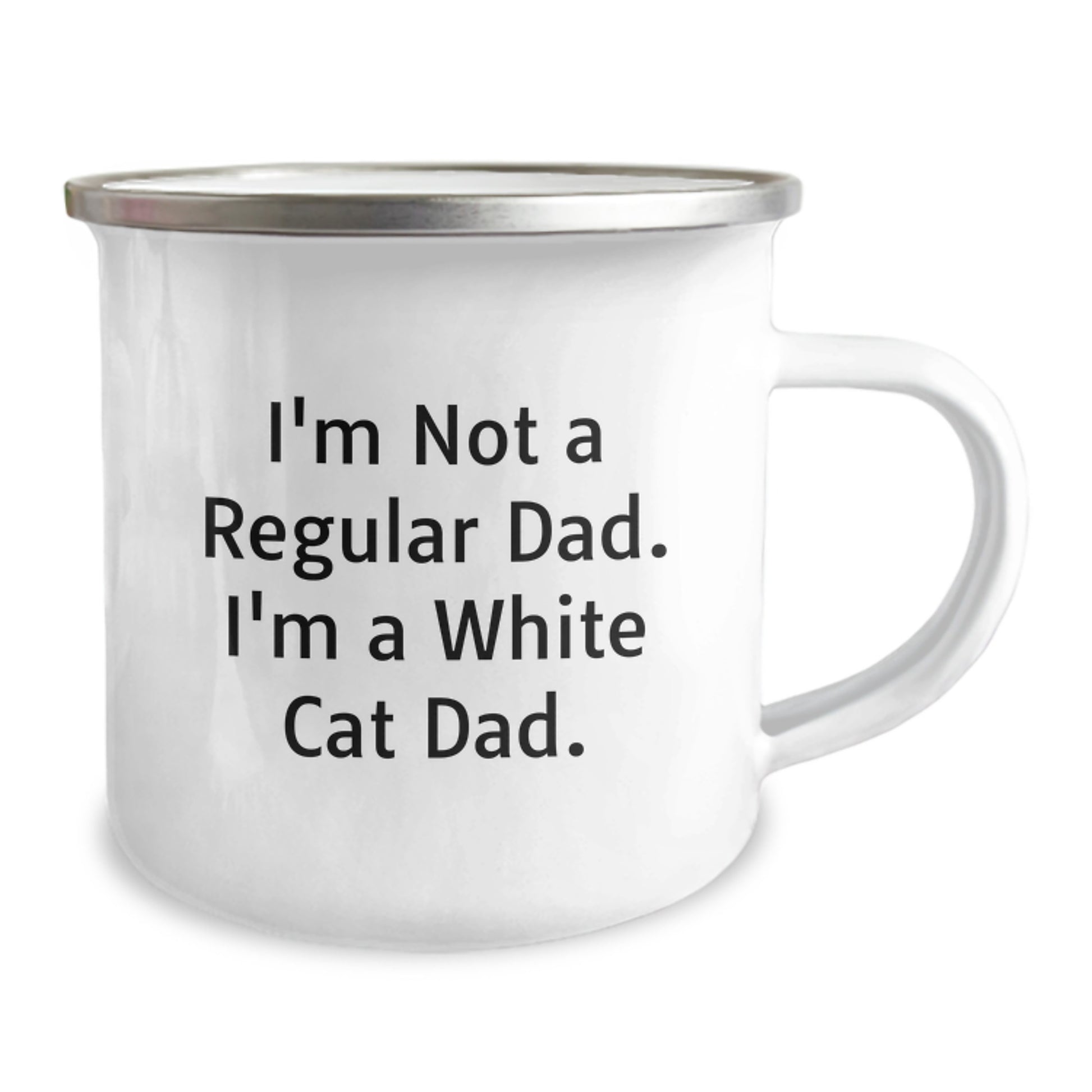 Funny White Cat Gifts for Dad from White Cat Lover, Enamel Camping Mug, Christmas Unique Presents for Him - Image 2