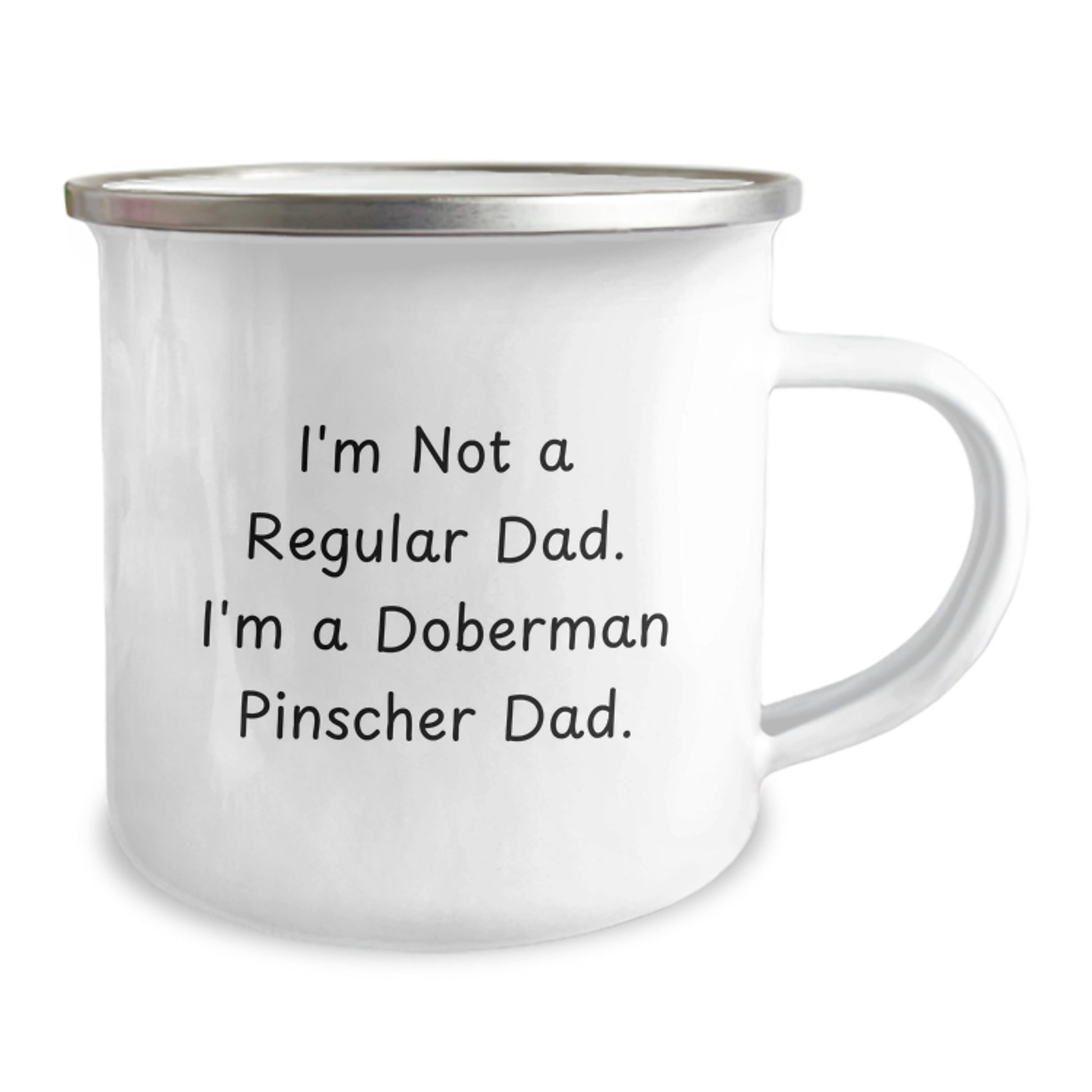 Doberman Pinscher Dad Gifts for Men, Funny Camping Mug for Graduation, 'I'm Not A Regular Dad' Quote, 12 oz Stainless Steel with Enamel Finish - Image 2