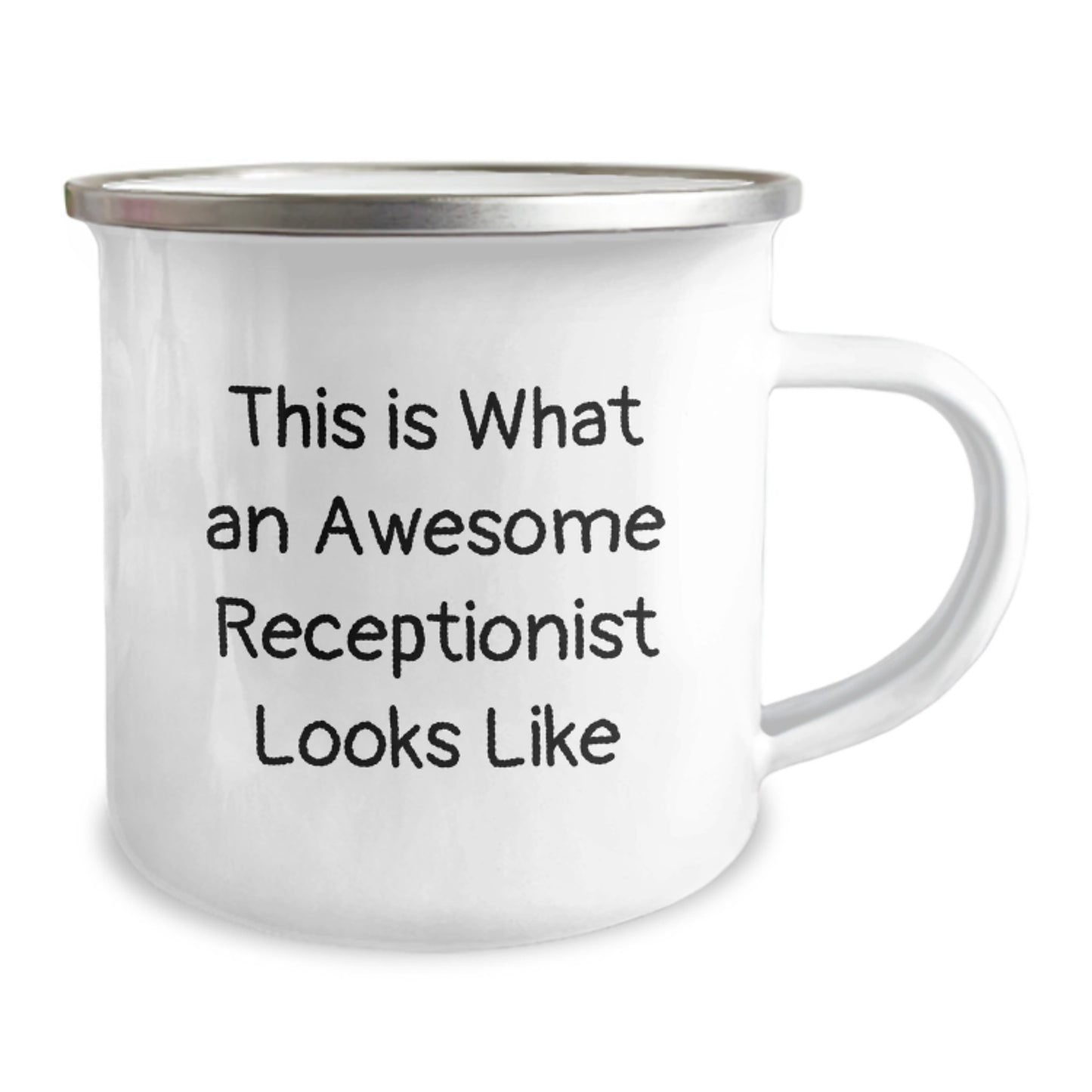 Funny Receptionist Gifts, Awesome Receptionist Quote on Camping Mug, Gifts from Friends for Birthday, 12 oz Stainless Steel with Enamel Finish - Image 2