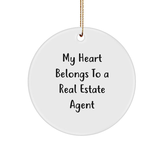 Funny Quotes Gifts from Women for Real Estate Agent Friend, Circle Ornament with Sublimation Printing, Heart Belongs to Real Estate Agent Christmas Unique Gifts - Image 1