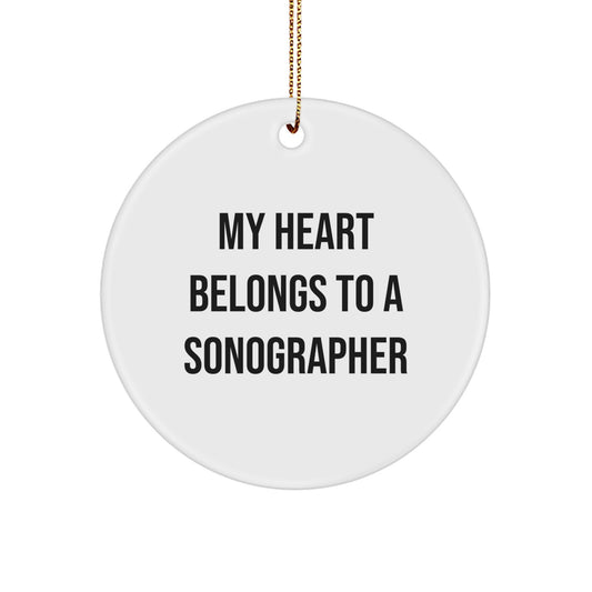 Funny Sonographer Gifts for Him, My Heart Belongs To A Sonographer Christmas Unique Circle Ornament from Friends - Image 1