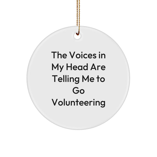 Funny Volunteering Gifts for Men and Women - Circle Ornament with 'The Voices In My Head Are Telling Me To Go Volunteering' Quote, Christmas Unique Gifts from Friends to Family - Image 1