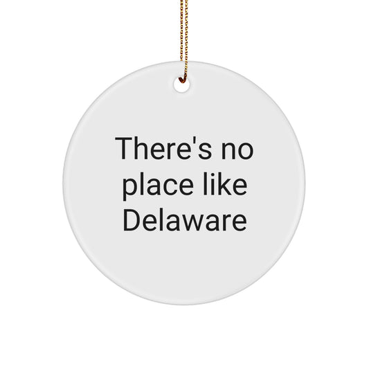 Delaware Circle Ornament, Funny Quote Gifts from Men to Friends, There's No Place Like Delaware, White Circle Shaped, Perfect for Christmas Tree - Image 1