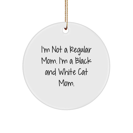 Black and White Cat Mom Circle Ornament, Funny Quote Gifts for Black and White Cat Lovers, Gifts from Mom to Black and White Cat Mom for Christmas - Image 1