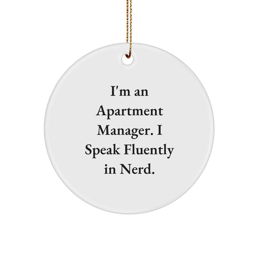 Funny Apartment Manager Gifts for Christmas - 'I Speak Fluently In genius' Circle Ornament, Unique Apartment Manager Christmas Unique Gifts from Friends, Coworkers, Family - Image 1