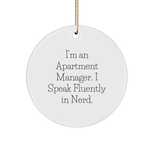 Funny Apartment Manager Gifts from Friends - 'I Speak Fluently In genius.' Circle Ornament for Christmas Unique Presents - Image 1