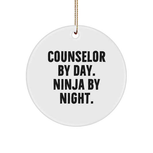 Counselor Gifts for Men, Women, or Friends - 'Counselor By Day. Ninja By Night.' Circle Ornament, Christmas Unique Gifts from Family - Image 1