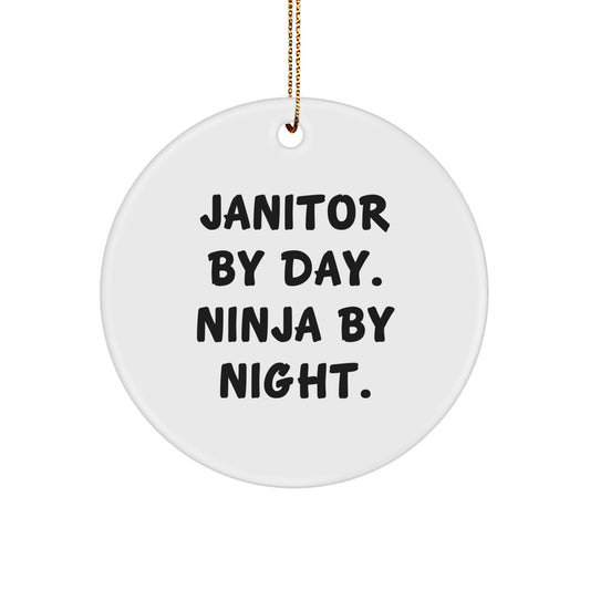 Janitor Gifts - 'Janitor By Day. Ninja By Night.' Circle Ornament, Funny Janitor Quote, Christmas Decorations for Janitor, White Circle Shape, 2.75\ - Image 1