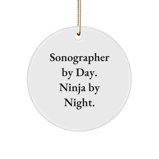 Sonographer Gifts From Friends, Christmas Unique Gifts for Sonographer By Day. Ninja By Night. Circle Ornament, Funny Quote - Image 1