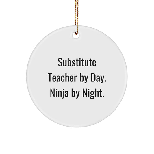 Funny Substitute Teacher Gifts from Men for Women Friends Coworkers Family - Christmas Unique Circle Ornaments - Image 1