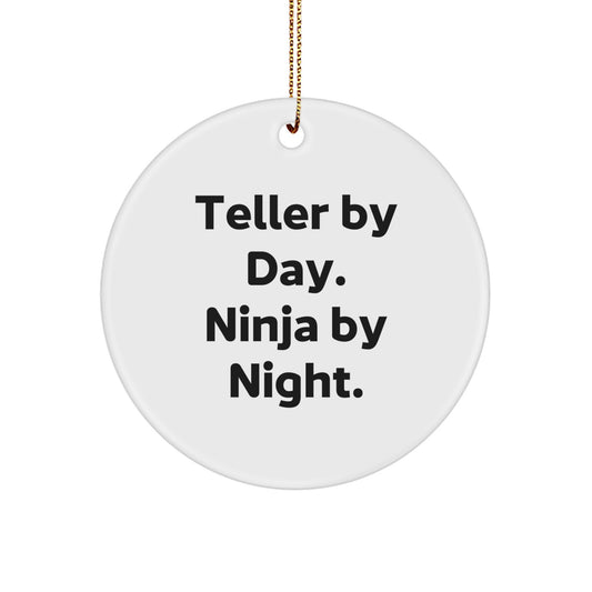 Teller Gifts from Men, Funny Ninja Circle Ornament for Christmas, Teller By Day. Ninja By Night. - Image 1