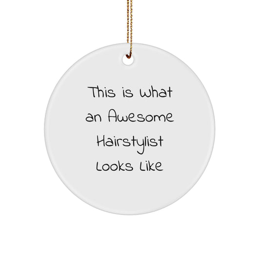 Hairstylist Gifts from Friends, Funny Circle Ornament for Hairstylist, Inspirational Quote 'This Is What An Awesome Hairstylist Looks Like' Christmas Unique Gifts for Hairstylist - Image 1