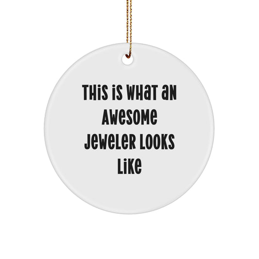 Funny Jeweler Gifts from Family, Circle Ornament Christmas Unique Presents for Jeweler Friends, Cute Inspirational 'This Is What An Awesome Jeweler Looks Like', - Image 1