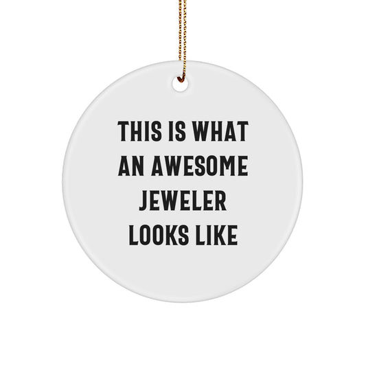 Funny 'This Is What An Awesome Jeweler Looks Like' Christmas Unique Gifts from Friends to Jeweler, Circle Ornament, Funny Jeweler Gifts - Image 1
