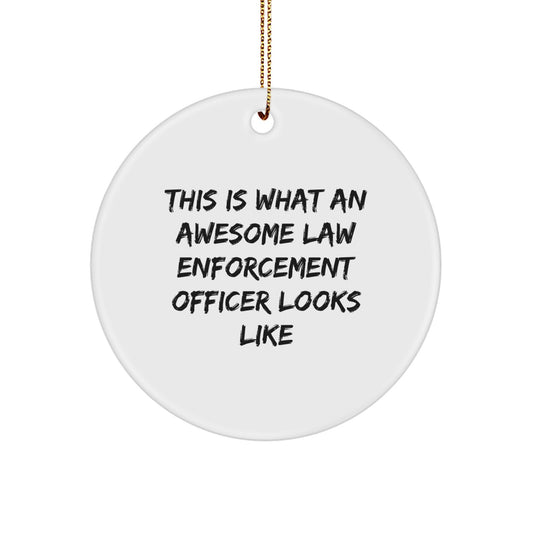 Funny Law Enforcement Officer Gifts from Family - This Is What Awesome Looks Like - Circle Ornament for Men, Women, and Friends at Christmas - Image 1