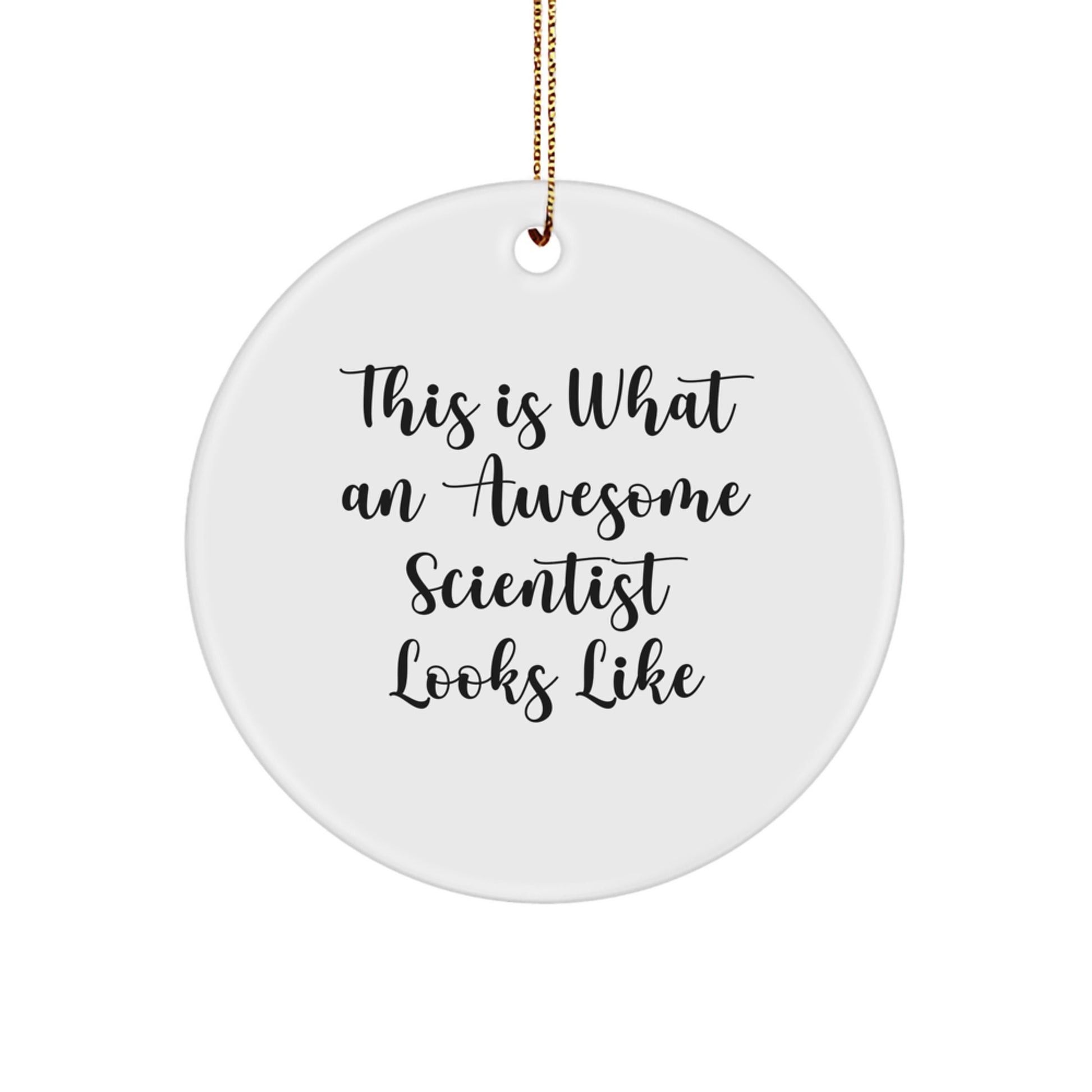Funny Scientist Circle Ornament Gifts from Men to Awesome Scientist Friends for Christmas - 'This Is What An Awesome Scientist Looks Like' - Image 1