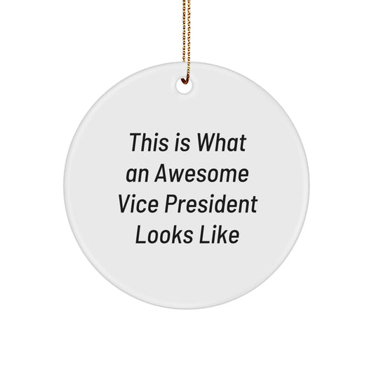 Funny Vice President Gifts, 'This Is What An Awesome Vice President Looks Like' Circle Ornament, Gifts from Friends for Christmas - Image 1