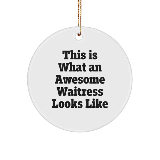 Funny Waitress Gifts from Men to Christmas Circle Ornament with 'This Is What An Awesome Waitress Looks Like' Quote for Waitress, Friends, and Coworkers - Image 1