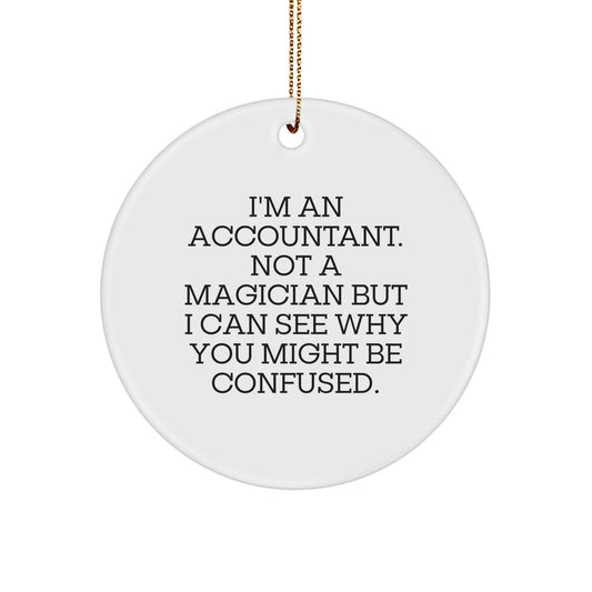 Accountant Gifts from Friends, Family, or Coworkers - 'I'm An Accountant. Not A Magician' Circle Ornament, Funny White Christmas Memorable Present, Gifts for Accountants - Image 1