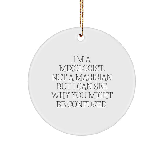 Mixologist Gifts from Friends, Unique Circle Ornament Funny Quote, Christmas Decorations for Men and Women - Image 1