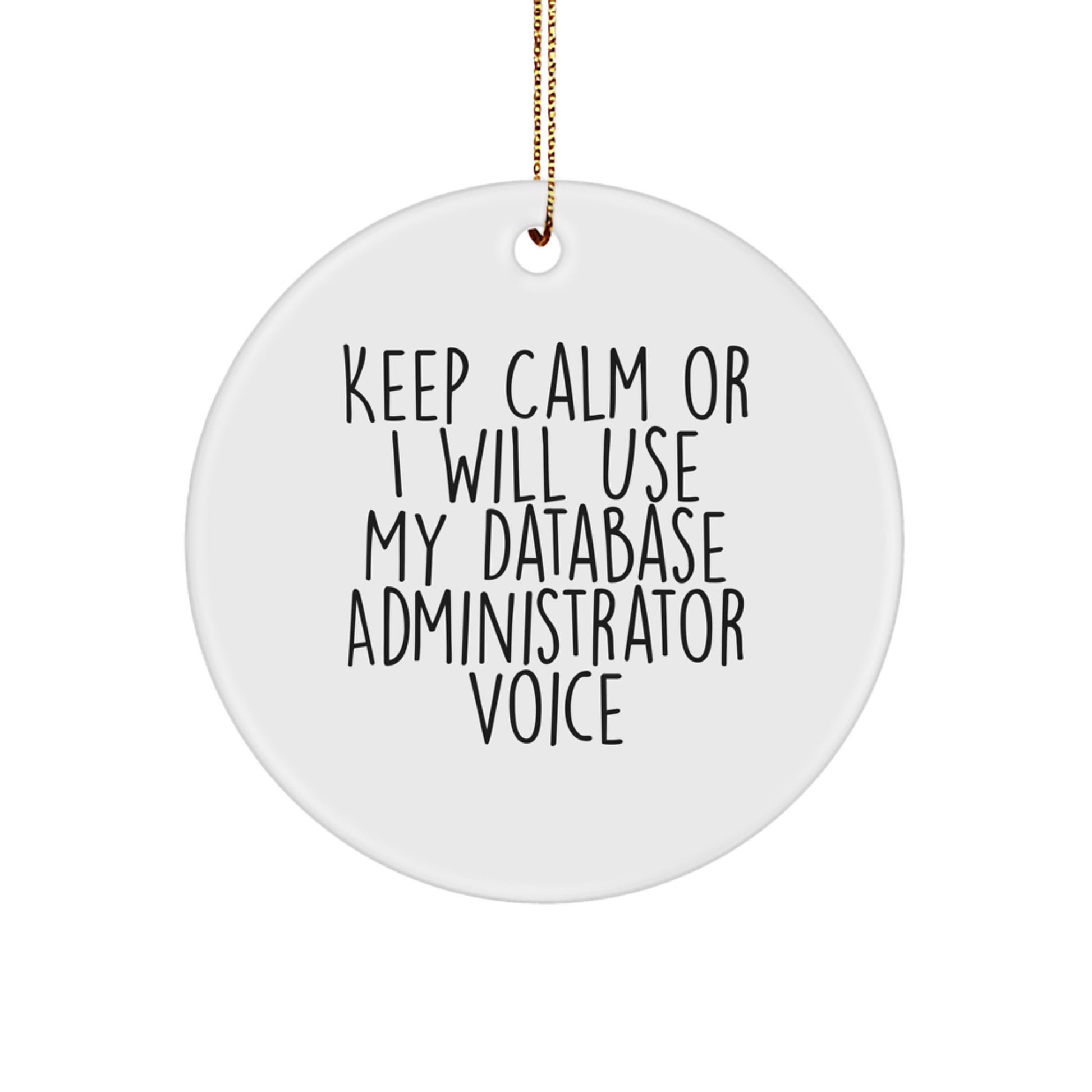 Funny Database Administrator Christmas Unique Gifts for Men, Women, Friends, Coworkers, and Family - Circle Ornament with 'Keep Calm Or I Will Use My Database Administrator Voice' - Image 1