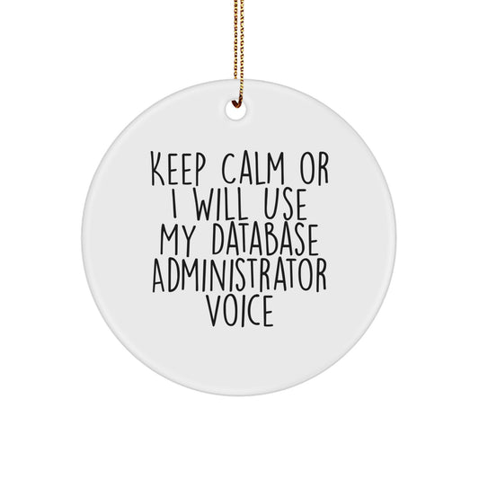 Funny Database Administrator Christmas Unique Gifts for Men, Women, Friends, Coworkers, and Family - Circle Ornament with 'Keep Calm Or I Will Use My Database Administrator Voice' - Image 1