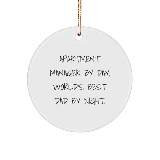 Funny Apartment Manager Gifts by Day Circle Ornament for World's Best Dad By Night, Gifts from Family to Him, Christmas Unique Presents - Image 1