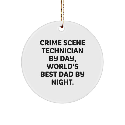 Crime Scene Technician Gifts from Dad - Circle Ornament for Christmas, 'By Day, World's Best Dad By Night.' - Funny Christmas Ornament - Image 1