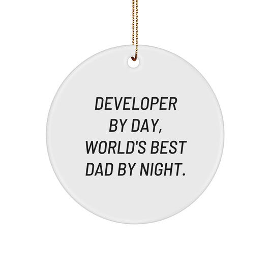 Developer Circle Ornament, Funny Gift from Men to Developer, 'Developer By Day, World's Best Dad By Night.' for Christmas - Image 1