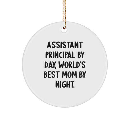 Funny Assistant Principal Gifts, Assistant Principal Circle Ornament, Christmas Unique Gifts from Mom, 'Assistant Principal By Day, World's Best Mom By Night' - Image 1