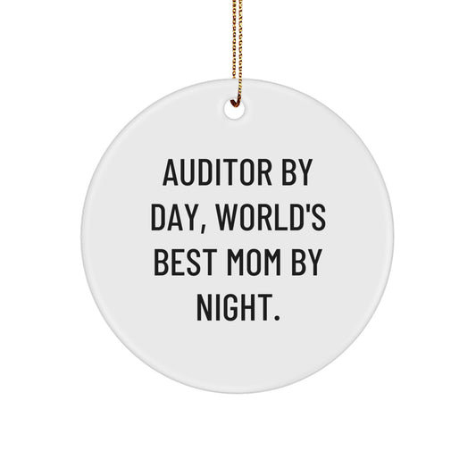Auditor Gifts from Friends and Family Unique Circle Ornament 'Auditor By Day, World's Best Mom By Night.' Christmas Decor - Image 1