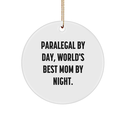 Paralegal Gifts - Christmas Circle Ornament 'Paralegal By Day, World's Best Mom By Night.' Gifts from Mom to Paralegal - Image 1